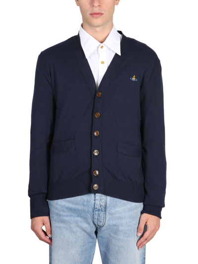 Shop Vivienne Westwood Cardigan With Orb Embroidery In Blue