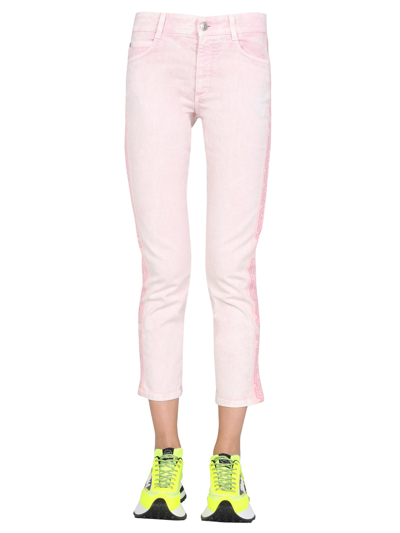 Shop Stella Mccartney Jeans With Logo Bands In Beige