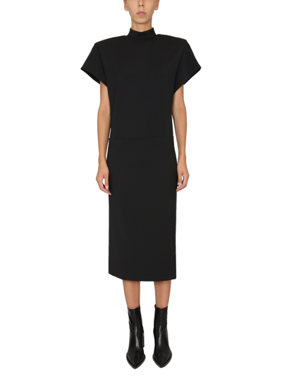 Max Mara Midi Dress With High Neck And Back Slit In Black