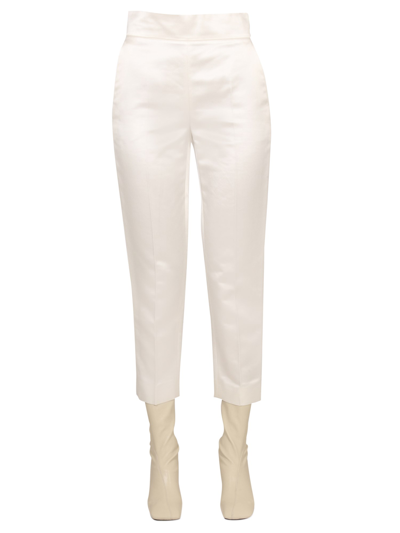 Max Mara Satin High Waist Cropped Trousers In White