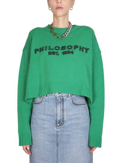 Shop Philosophy Di Lorenzo Serafini Jersey With Logo Embroidery In Green