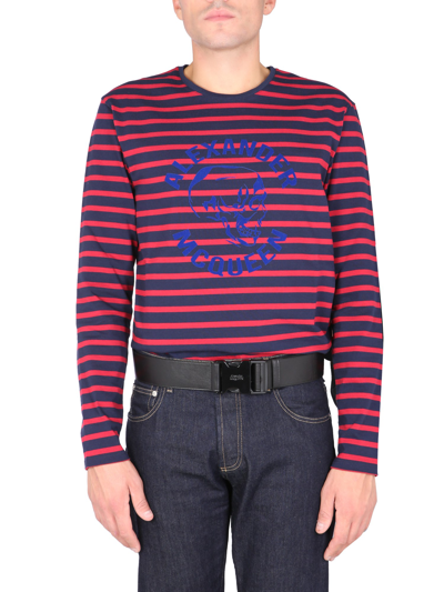Alexander Mcqueen Striped Long Sleeve T-shirt In Blue