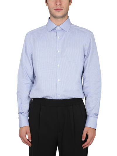 Zegna Button-down Collar Shirt With Long Sleeves In Blue