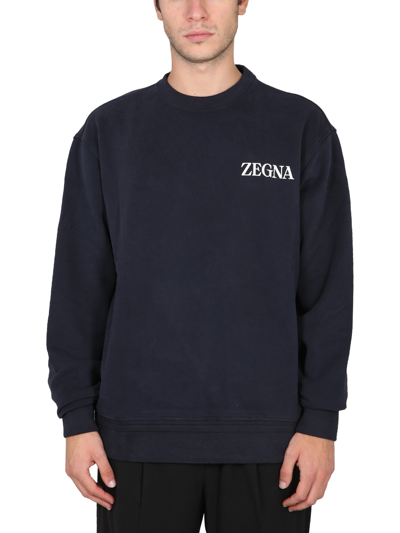 Shop Zegna Sweatshirt With Logo In Blue