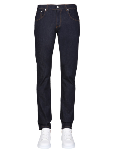 Shop Alexander Mcqueen Jeans With "signature" Logo Embroidered In Blue