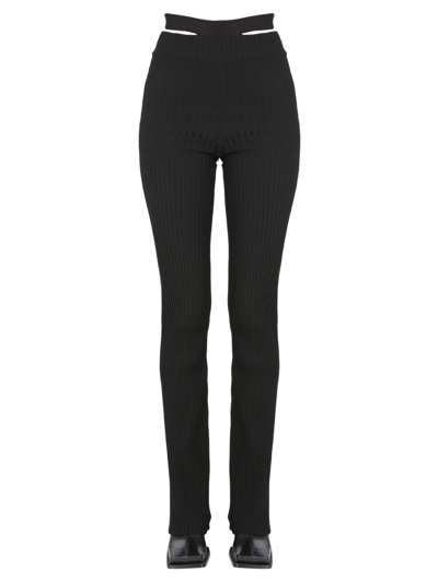 Shop Andreädamo Ribbed Trousers With Cut Out Belt In Black