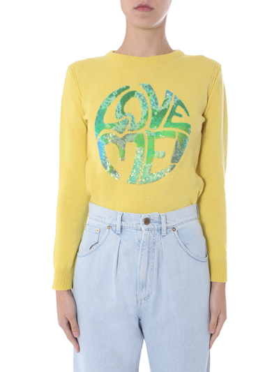 Shop Alberta Ferretti "love Me" Sweater In Yellow