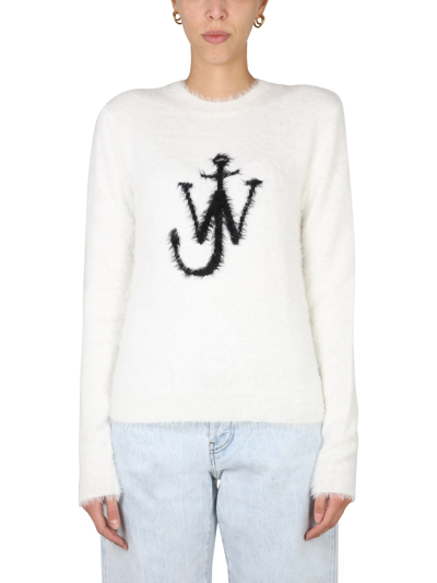Jw Anderson Women Maglia Con Intarsio Logo In White