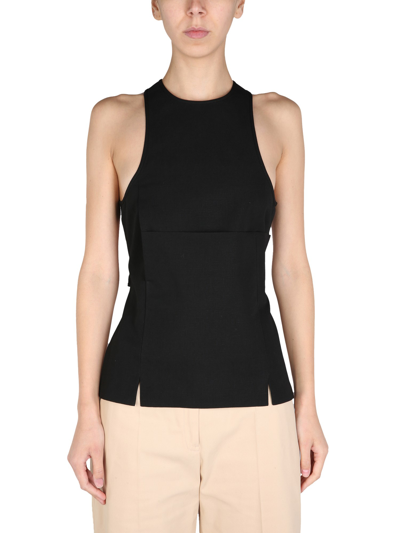 Shop Jil Sander Linen Blend Top In Black