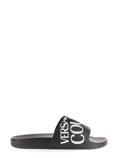 Shop Versace Jeans Couture Slide Sandal With Logo In Black