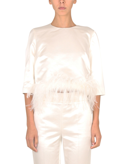 Shop Max Mara Blouse With Feathers In White