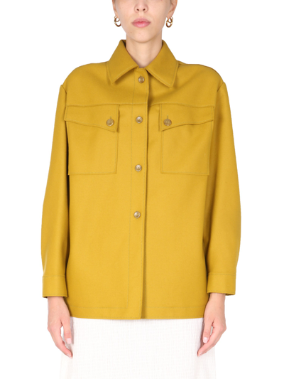 Shop Alberta Ferretti Shirt Jacket With Logo Buttons In Yellow