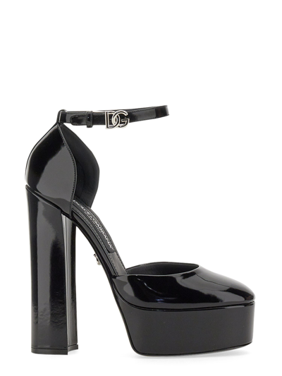 Shop Dolce & Gabbana Glossy Leather Platform Pumps In Black
