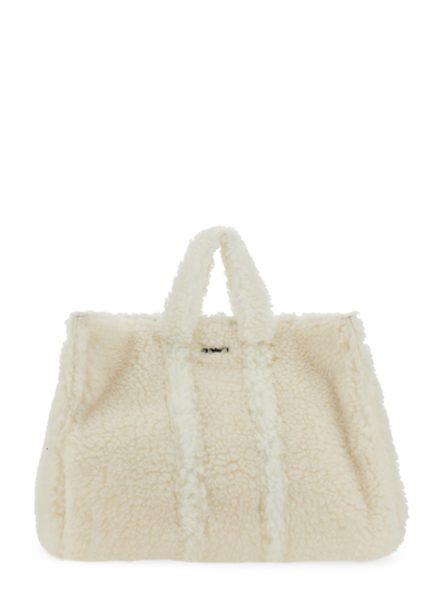 Sunnei Designer Handbags Teddy Fleece Bag In White