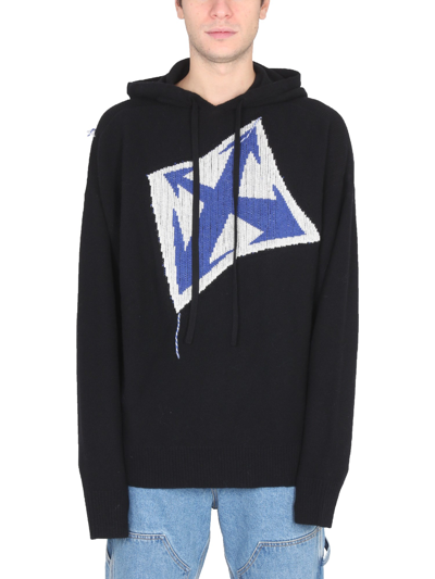 Shop Off-white "thunder Arrow" Hooded Jersey In Black