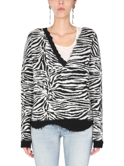 Saint Laurent Women's V Neck Sweater | Size Small | 646427 In Multicolour