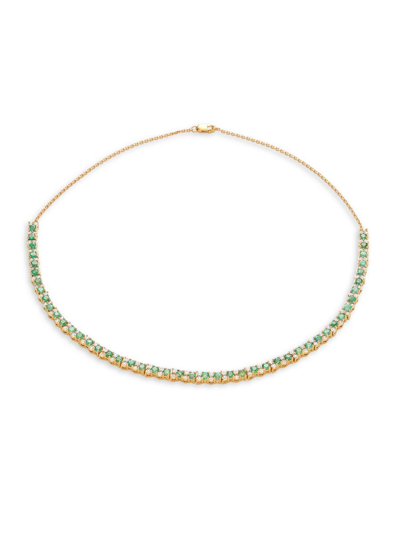Shop Effy Eny Women's 14k Goldplated Sterling Silver, Emerald & Diamond Half Tennis Necklace