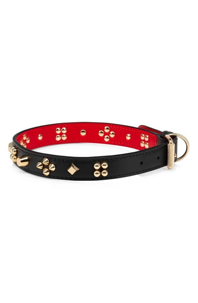 Shop Christian Louboutin Medium Cara Loubicollar Spike Pet Collar In Black/ Gold