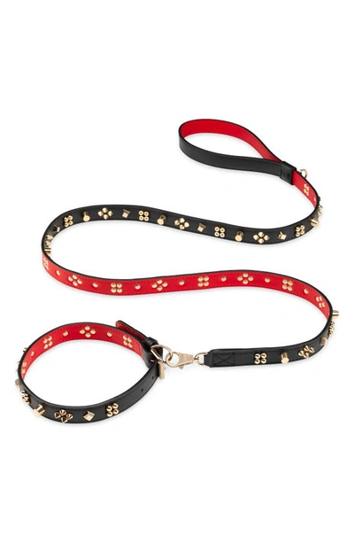 Shop Christian Louboutin Medium Cara Loubicollar Spike Pet Collar In Black/ Gold