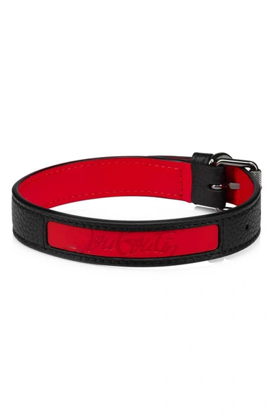 Shop Christian Louboutin Small Loubicollar Empire Calfskin Pet Collar In Black/ Loubi