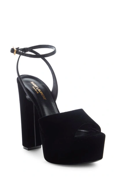 Shop Saint Laurent Jodie Platform Ankle Strap Sandal In Nero/ Nero
