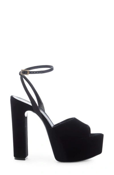 Shop Saint Laurent Jodie Platform Ankle Strap Sandal In Nero/ Nero