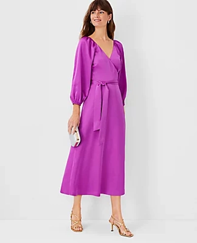 Ann Taylor Petite Satin Wrap Dress In Neon Fuchsia ModeSens