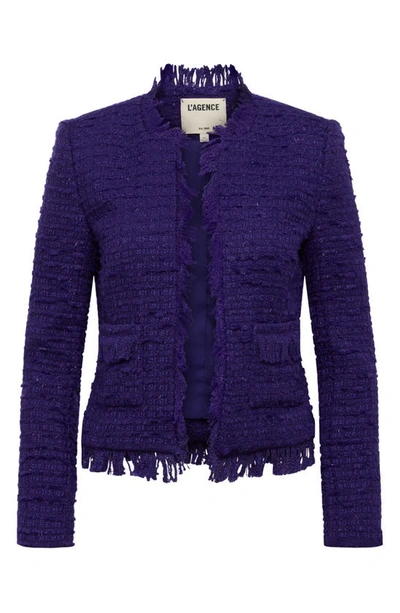 Shop L Agence Angelina Sequin Tweed Jacket In Deep Violet