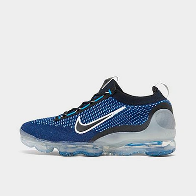 Shop Nike Men's Air Vapormax 2021 Flyknit Running Shoes In Midnight Navy/black/photo Blue/white