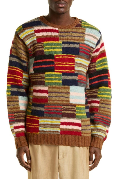 Shop Beams Wool Crewneck Sweater In 90 Stripe