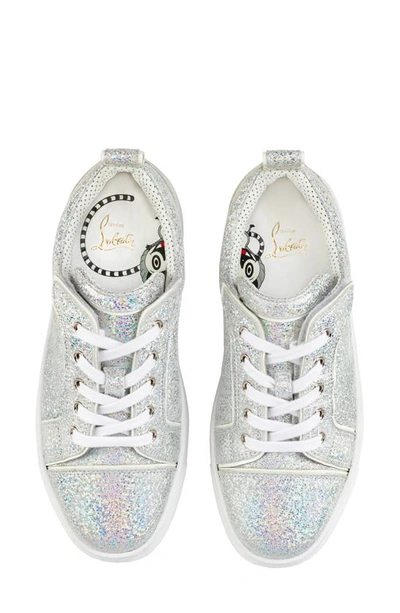 Shop Christian Louboutin Kids' Funnyto Glitter Leather Sneaker In White Ab/ Bianco