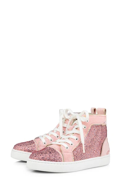 Shop Christian Louboutin Funnytopi Crystal Embellished High Top Sneaker In Rosy/ Crystal