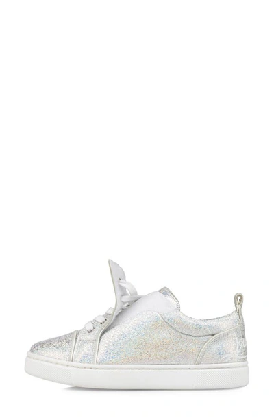 Shop Christian Louboutin Kids' Funnyto Glitter Leather Sneaker In White Ab/ Bianco