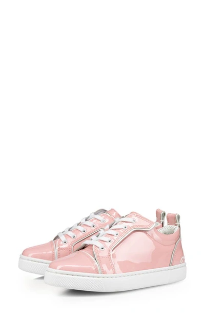 Shop Christian Louboutin Kids' Funnyto Patent Leather Sneaker In Rosy/ Bianco