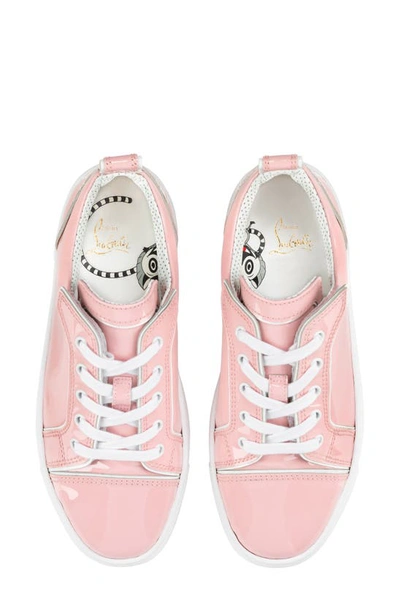 Shop Christian Louboutin Kids' Funnyto Patent Leather Sneaker In Rosy/ Bianco