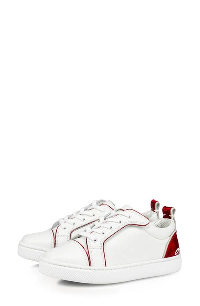 Christian Louboutin Kids' Funnyto Calfskin & Patent Leather Sneaker in Bianco/Loubi/loubi