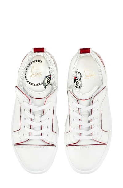 Shop Christian Louboutin Kids' Funnyto Calfskin & Patent Leather Sneaker In Bianco/ Loubi