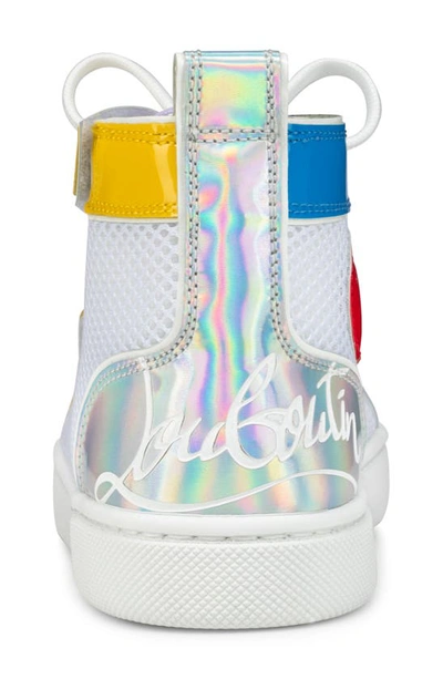 Shop Christian Louboutin Kids' Funnytopi Mixed Media High Top Sneaker In Version Multi