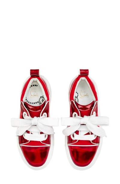Shop Christian Louboutin Kids' Toy Toy Neoprene & Patent Leather Sneaker In Loubi/ Bianco