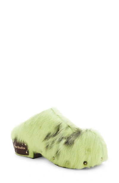 Acne Studios Studded Fur Mules In Neon Green | ModeSens