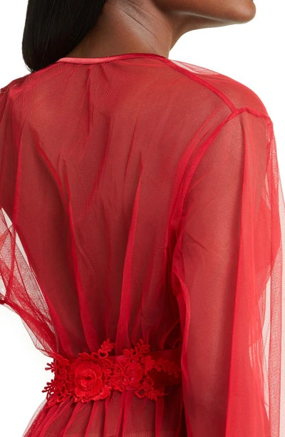 Oh La La Cheri Plus Size Eyelash Lace 2pc Lingerie Set, Robe With Satin Sash And G-string In Red