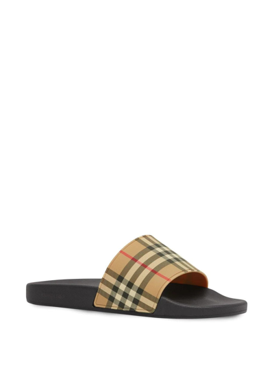 Shop Burberry Men Vintage Check Slides In Archive Beige Ip Chk