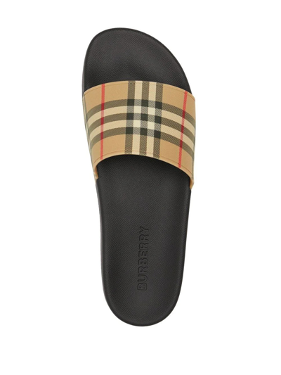 Shop Burberry Men Vintage Check Slides In Archive Beige Ip Chk