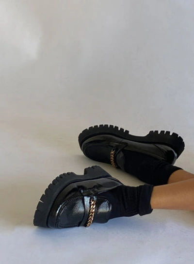 Shop Princess Polly Unchained Patent Loafers In Black