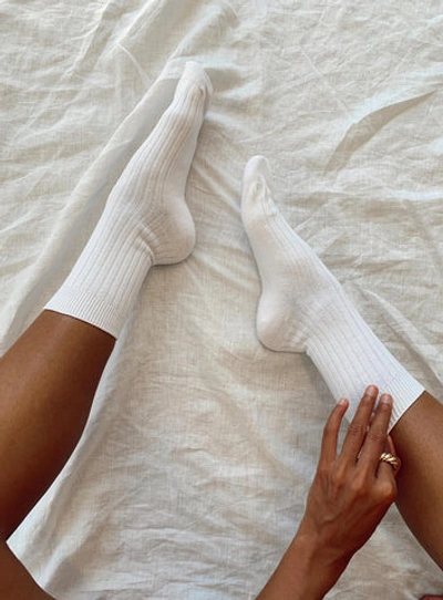 Shop Princess Polly Sports Crew Ribbed Sock In White
