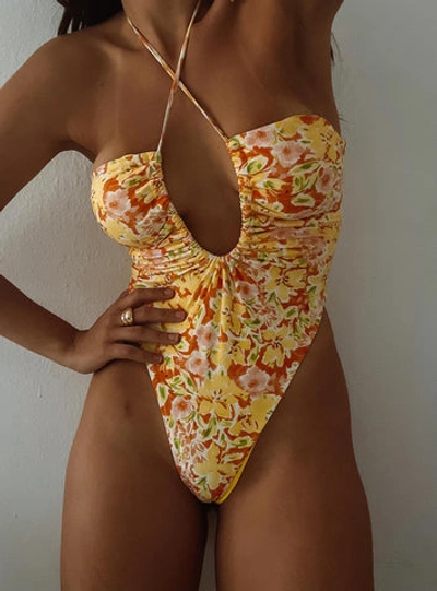 Shop Princess Polly Lower Impact Fern One Piece In Yellow Multi