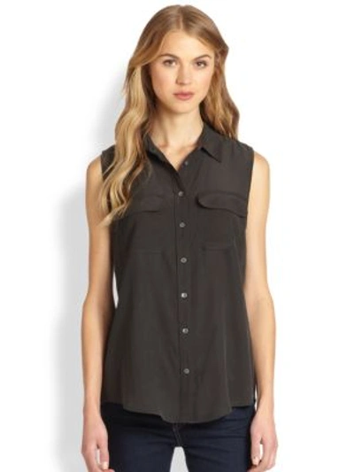Shop Equipment Slim Signature Silk Sleeveless Shirt In True Black