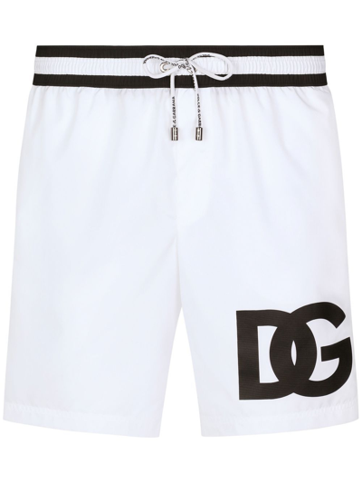 Shop Dolce & Gabbana Logo-print Drawstring Swim Shorts In White
