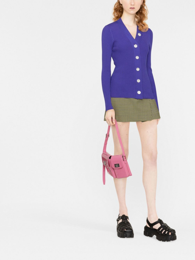Shop Sandro Gabrielle Ribbed-knit Cardigan In Purple