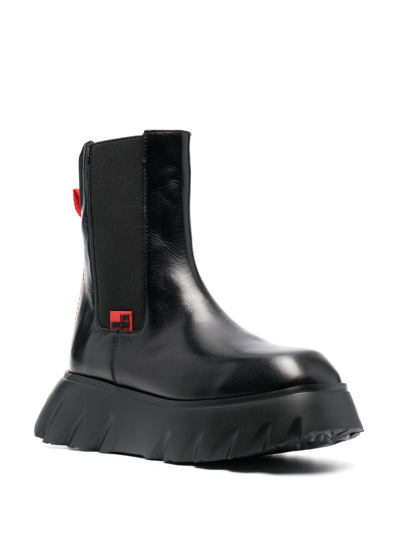 Love Moschino Logo-patch Ankle Boots In Black